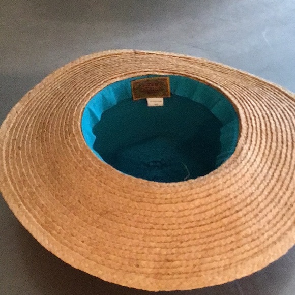 NEW Scala Collection wide brimmed  straw hat. Turquoise 4” crown. - Picture 5 of 6
